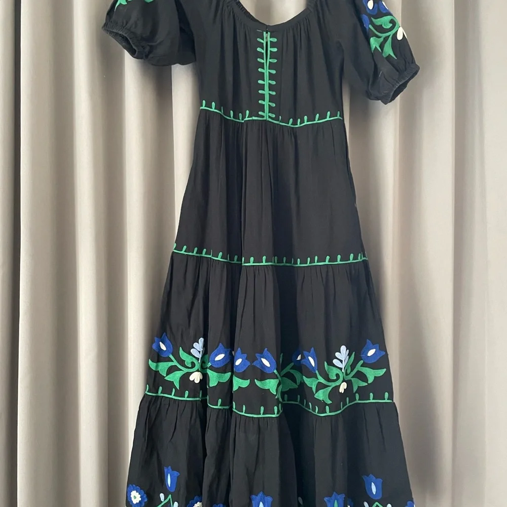 Roller Rabbit Black Maxi Dress with Blue and Green Accents - Picture 1 of 4